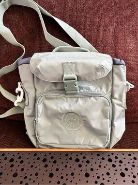adidas green logo tote with white text